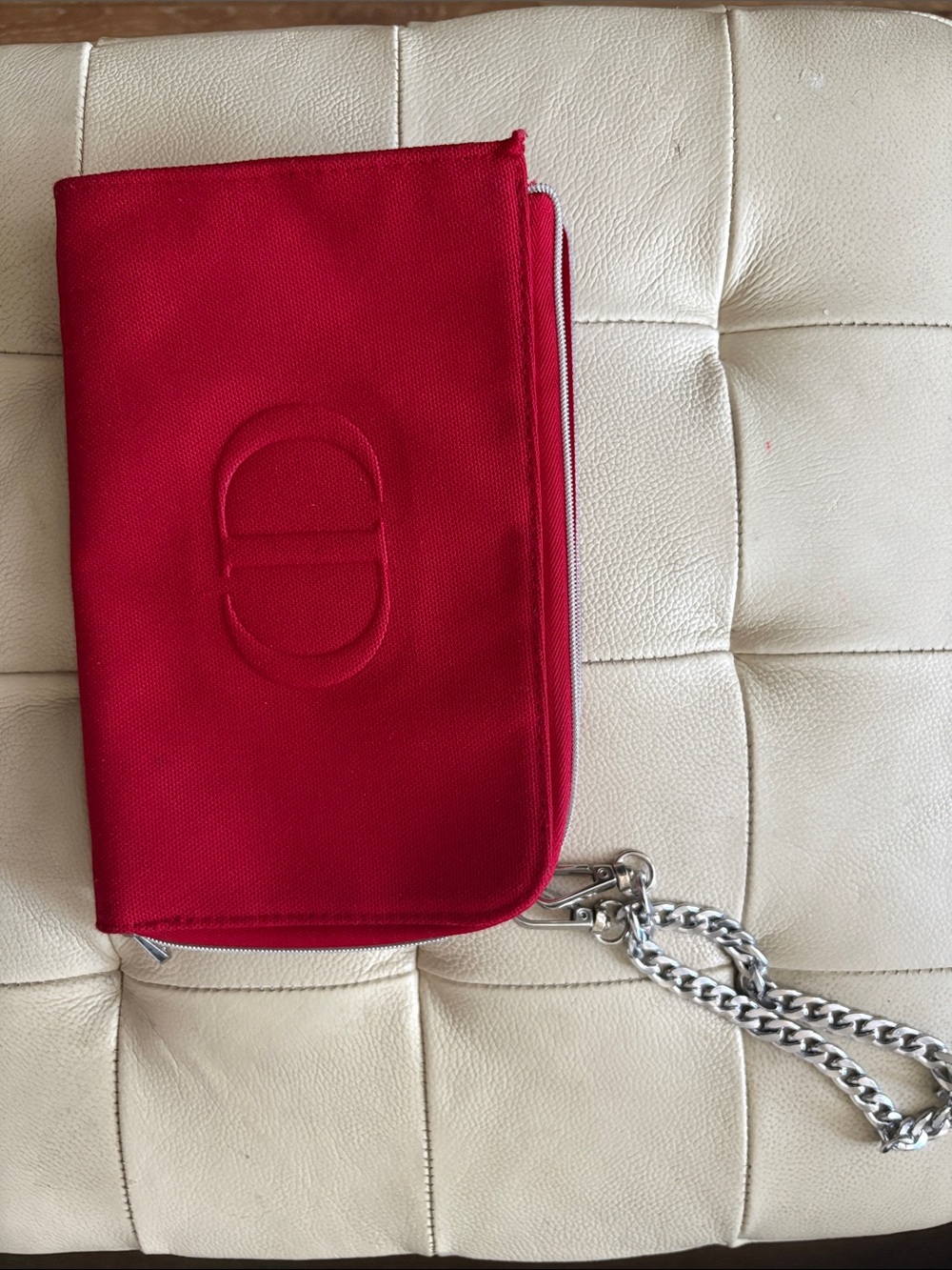 Red CD canvas Chain Strap comestic Clutch